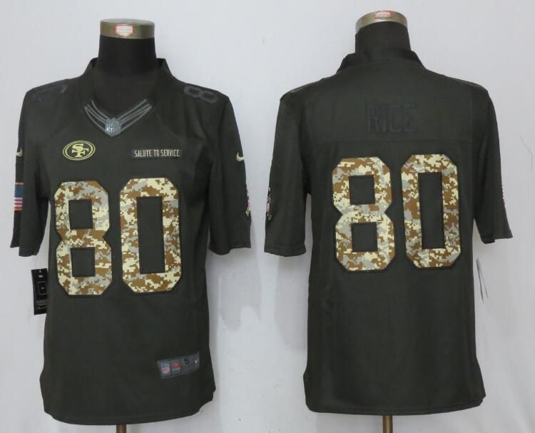 2017 Men San Francisco 49ers #80 Rice Anthracite Salute To Service Green New Nike Limited NFL Jersey